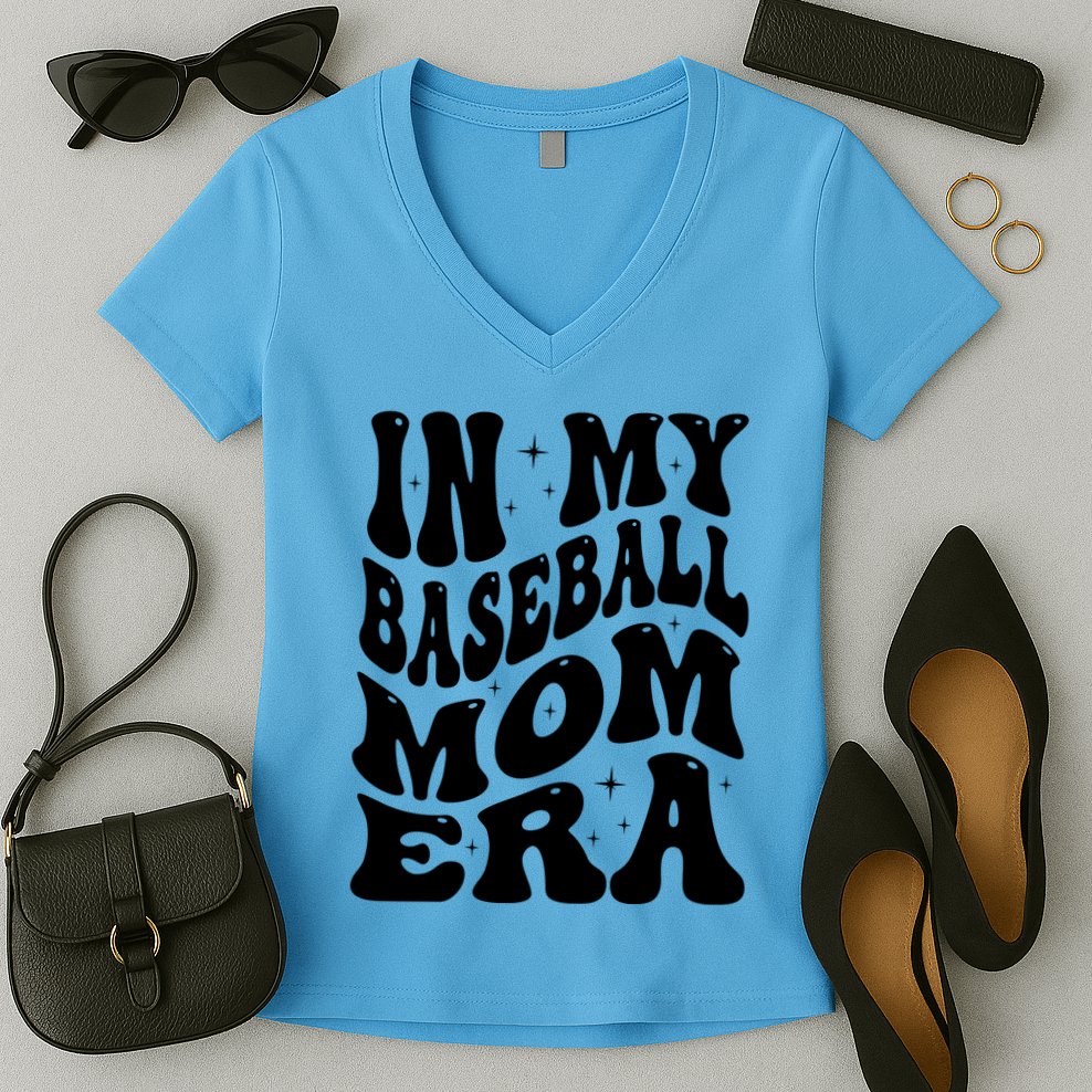 In My Baseball Mom Era Groovy Sport Women's V-Neck T-Shirt