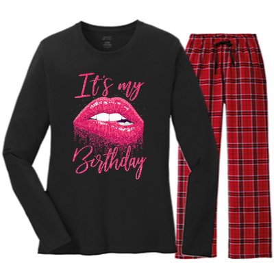 Its My Birthday For Women Gift For Mom Wife Gigi Birthday Women's Long Sleeve Flannel Pajama Set 