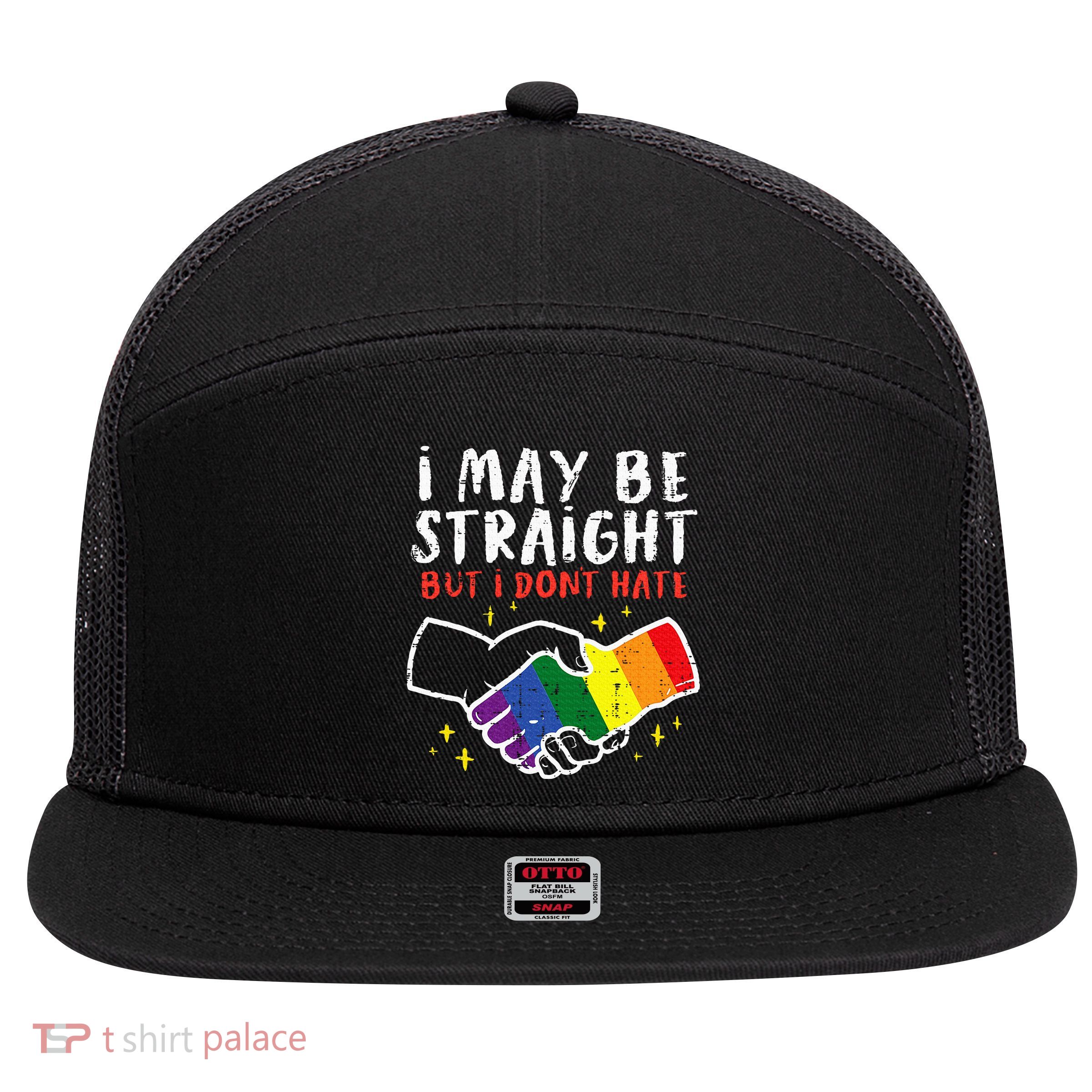 I May Be Straight But I Dont Hate G.A.Y Pride Flag L.G.B.T.Q Ally 7 Panel Mesh Trucker Snapback Hat
