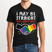 I May Be Straight But I Dont Hate G.A.Y Pride Flag L.G.B.T.Q Ally V-Neck T-Shirt