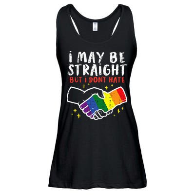 I May Be Straight But I Dont Hate G.A.Y Pride Flag L.G.B.T.Q Ally Ladies Essential Flowy Tank