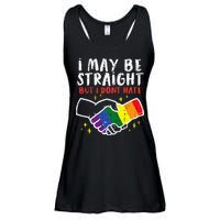I May Be Straight But I Dont Hate G.A.Y Pride Flag L.G.B.T.Q Ally Ladies Essential Flowy Tank
