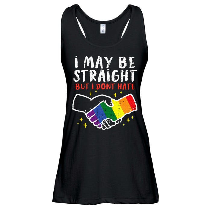 I May Be Straight But I Dont Hate G.A.Y Pride Flag L.G.B.T.Q Ally Ladies Essential Flowy Tank