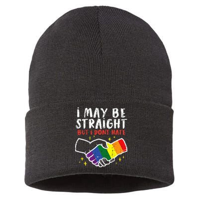 I May Be Straight But I Dont Hate G.A.Y Pride Flag L.G.B.T.Q Ally Sustainable Knit Beanie