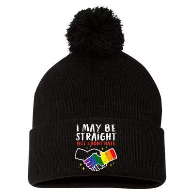 I May Be Straight But I Dont Hate G.A.Y Pride Flag L.G.B.T.Q Ally Pom Pom 12in Knit Beanie
