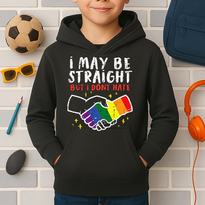 I May Be Straight But I Dont Hate G.A.Y Pride Flag L.G.B.T.Q Ally Kids Hoodie