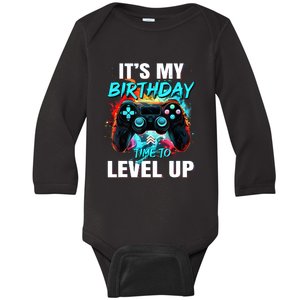 ItS My Birthday Boy Time To Level Up Video Game Birthday Baby Long Sleeve Bodysuit