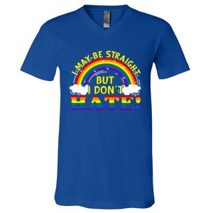 I May Be Straight But I Dont Hate Lgbt Funny Gay Lesbian Gift V-Neck T-Shirt