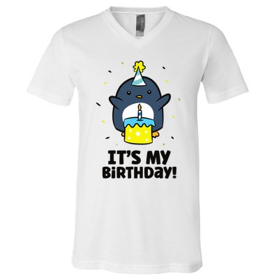 It's My Birthday! Cute Birthday Penguin V-Neck T-Shirt