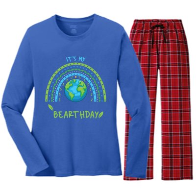 It’s My Bearthday Earth Day April 22 Birthday Party Gift Women's Long Sleeve Flannel Pajama Set 