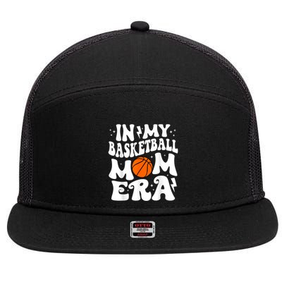In My Basketball Mom Era Cute Groovy Basketball 7 Panel Mesh Trucker Snapback Hat