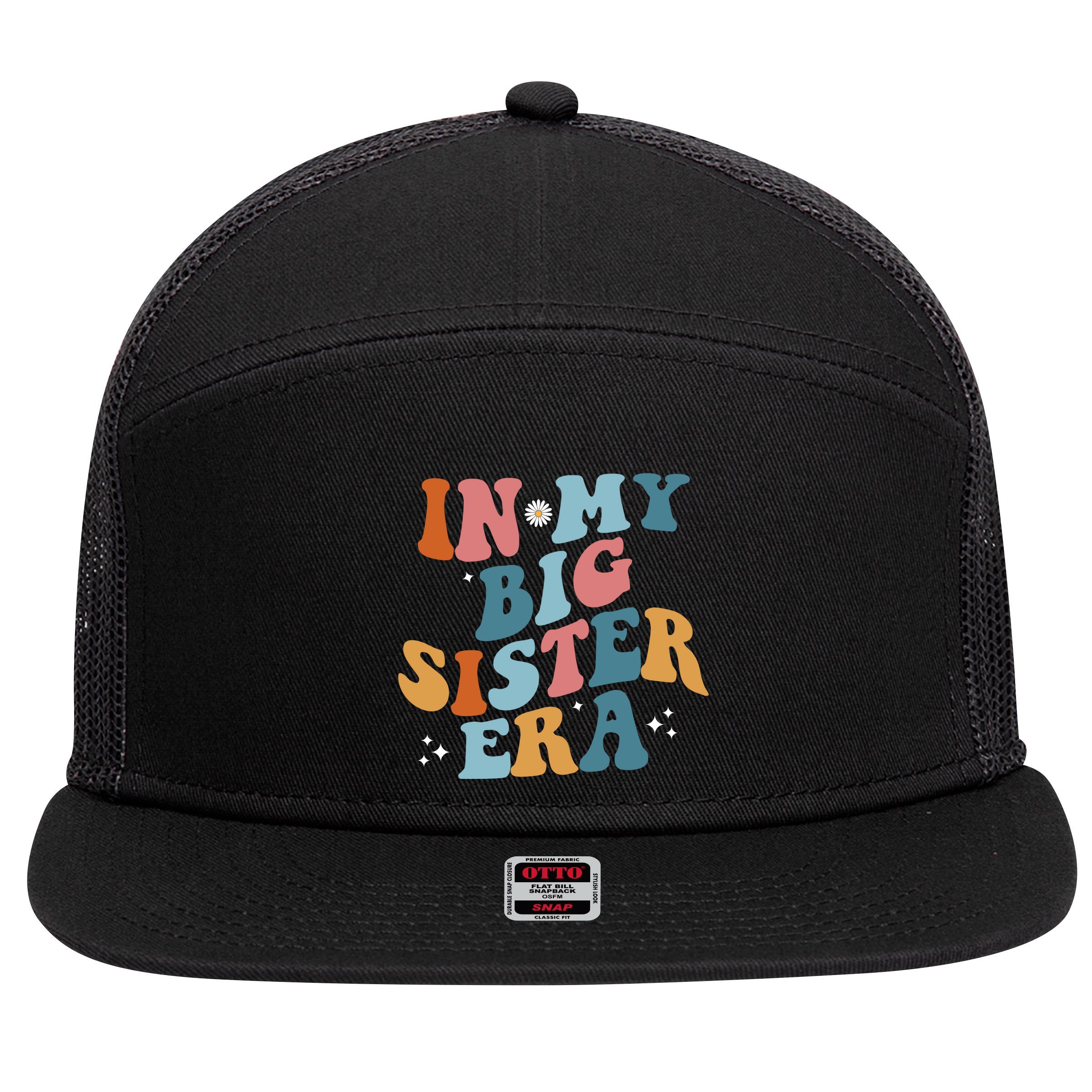 In My Big Sis Era Groovy 7 Panel Mesh Trucker Snapback Hat