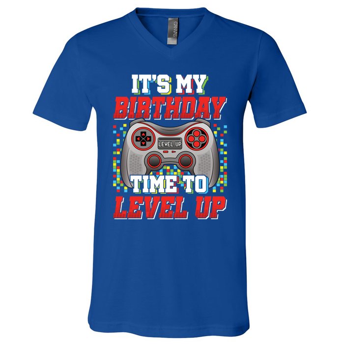 ItS My Birthday Time To Level Up Video Game Birthday Gift V-Neck T-Shirt