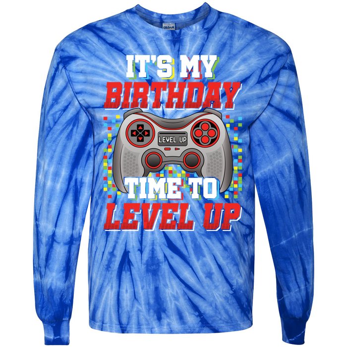 ItS My Birthday Time To Level Up Video Game Birthday Gift Tie-Dye Long Sleeve Shirt