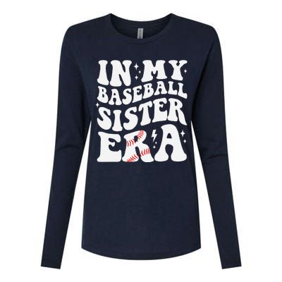 In My Baseball Sister Era Groovy Retro Proud Baseball Sister Womens Cotton Relaxed Long Sleeve T-Shirt