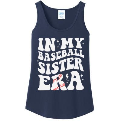 In My Baseball Sister Era Groovy Retro Proud Baseball Sister Ladies Essential Tank