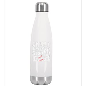 In My Baseball Sister Era Groovy Retro Proud Baseball Sister Stainless Steel Insulated Water Bottle