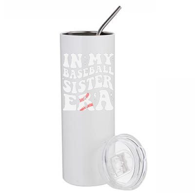 In My Baseball Sister Era Groovy Retro Proud Baseball Sister Stainless Steel Tumbler