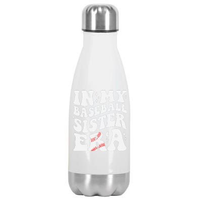 In My Baseball Sister Era Groovy Retro Proud Baseball Sister Stainless Steel Insulated Water Bottle