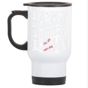 In My Baseball Sister Era Groovy Retro Proud Baseball Sister Stainless Steel Travel Mug