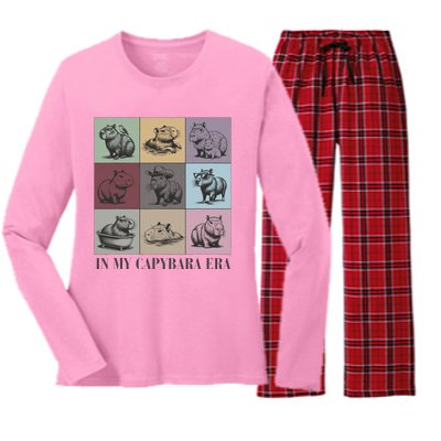 In My Capybara Era Capybara Lover Gift Women's Long Sleeve Flannel Pajama Set 