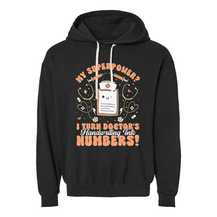 Icd Medical Coder Coding Worker Billing Handwriting Humor Garment-Dyed Fleece Hoodie