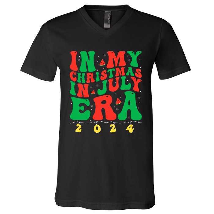 In My Christmas In July Era Groovy Xmas Summer V-Neck T-Shirt