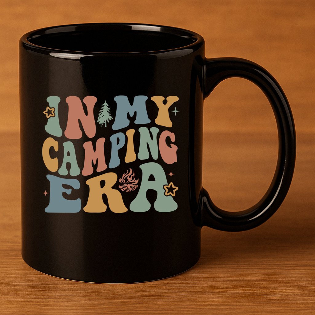 In My Camping Era Retro Wavy Groovy Style For Camper Gift 11oz C Handle Ceramic Mug