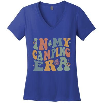 In My Camping Era Retro Wavy Groovy Style For Camper Gift Women's V-Neck T-Shirt