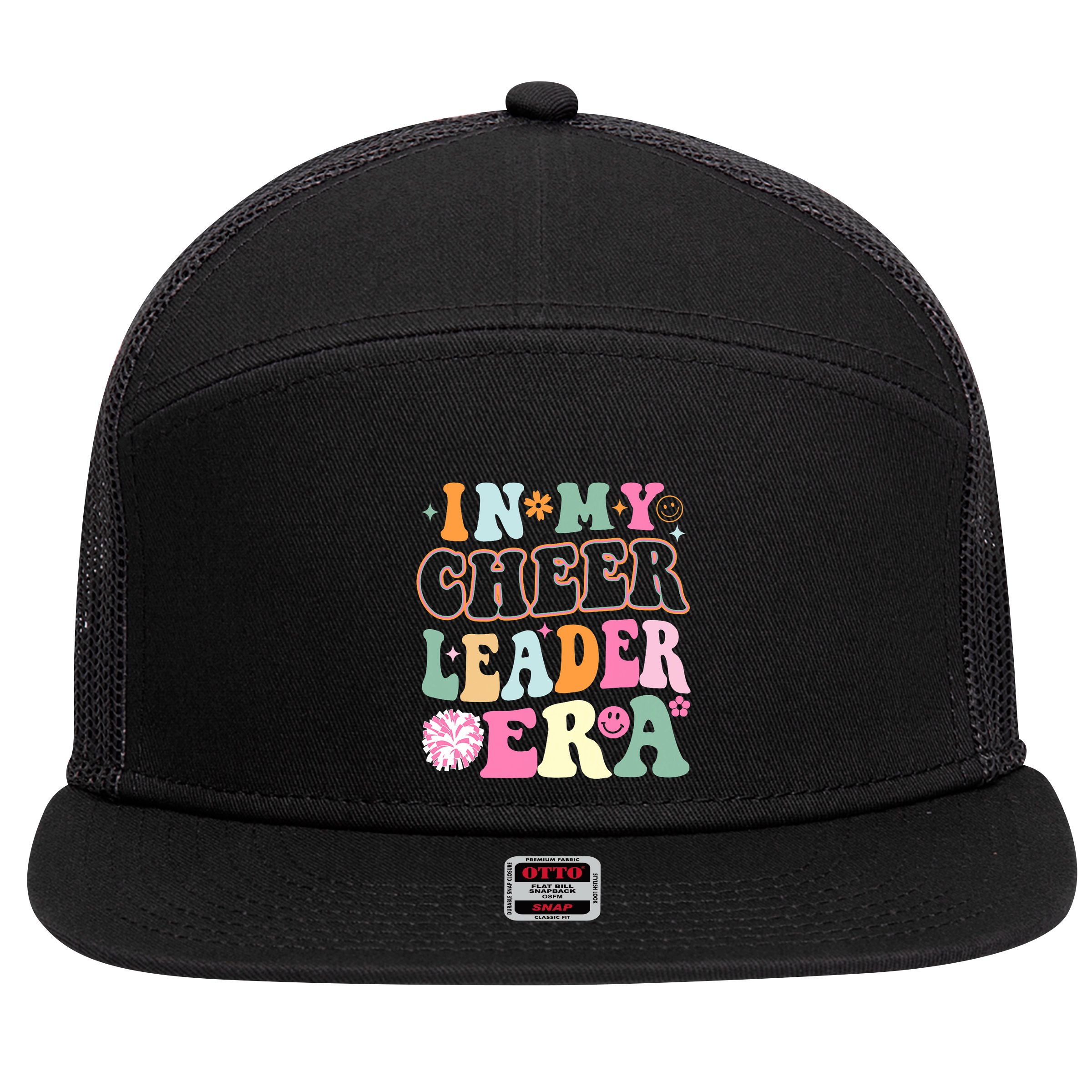 In My Cheer Coach Era Funny Retro Cheerleader Cheerleading 7 Panel Mesh Trucker Snapback Hat