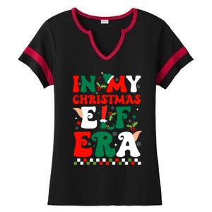 In My Christmas Elf Era Xmas Groovy Santa Squad Holiday Ladies Halftime Notch Neck Tee