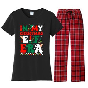 In My Christmas Elf Era Xmas Groovy Santa Squad Holiday Women's Flannel Pajama Set