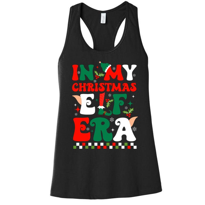 In My Christmas Elf Era Xmas Groovy Santa Squad Holiday Women's Racerback Tank