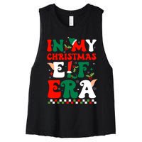 In My Christmas Elf Era Xmas Groovy Santa Squad Holiday Women's Racerback Cropped Tank