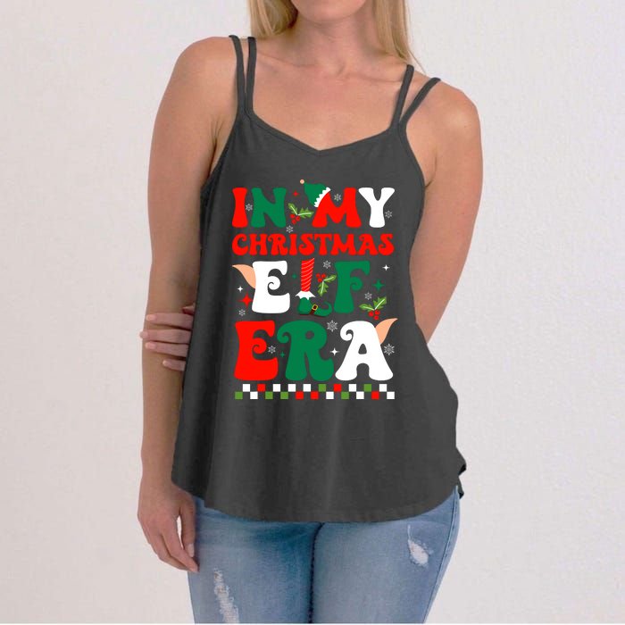 In My Christmas Elf Era Xmas Groovy Santa Squad Holiday Women's Strappy Tank