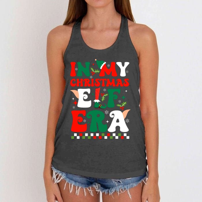 In My Christmas Elf Era Xmas Groovy Santa Squad Holiday Women's Knotted Racerback Tank