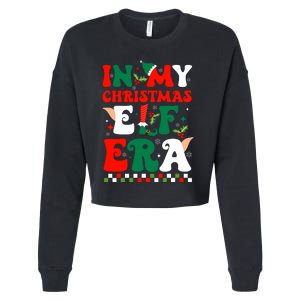 In My Christmas Elf Era Xmas Groovy Santa Squad Holiday Cropped Pullover Crew