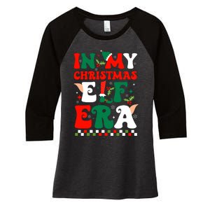 In My Christmas Elf Era Xmas Groovy Santa Squad Holiday Women's Tri-Blend 3/4-Sleeve Raglan Shirt