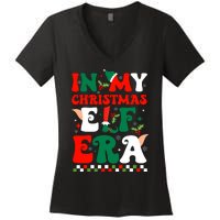 In My Christmas Elf Era Xmas Groovy Santa Squad Holiday Women's V-Neck T-Shirt