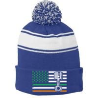 Irish Mechanic Cute Gift Machinist Cute Gift St Patrick’s Day Funny Gift Stripe Pom Pom Beanie