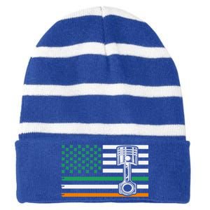 Irish Mechanic Cute Gift Machinist Cute Gift St Patrick’s Day Funny Gift Striped Beanie with Solid Band