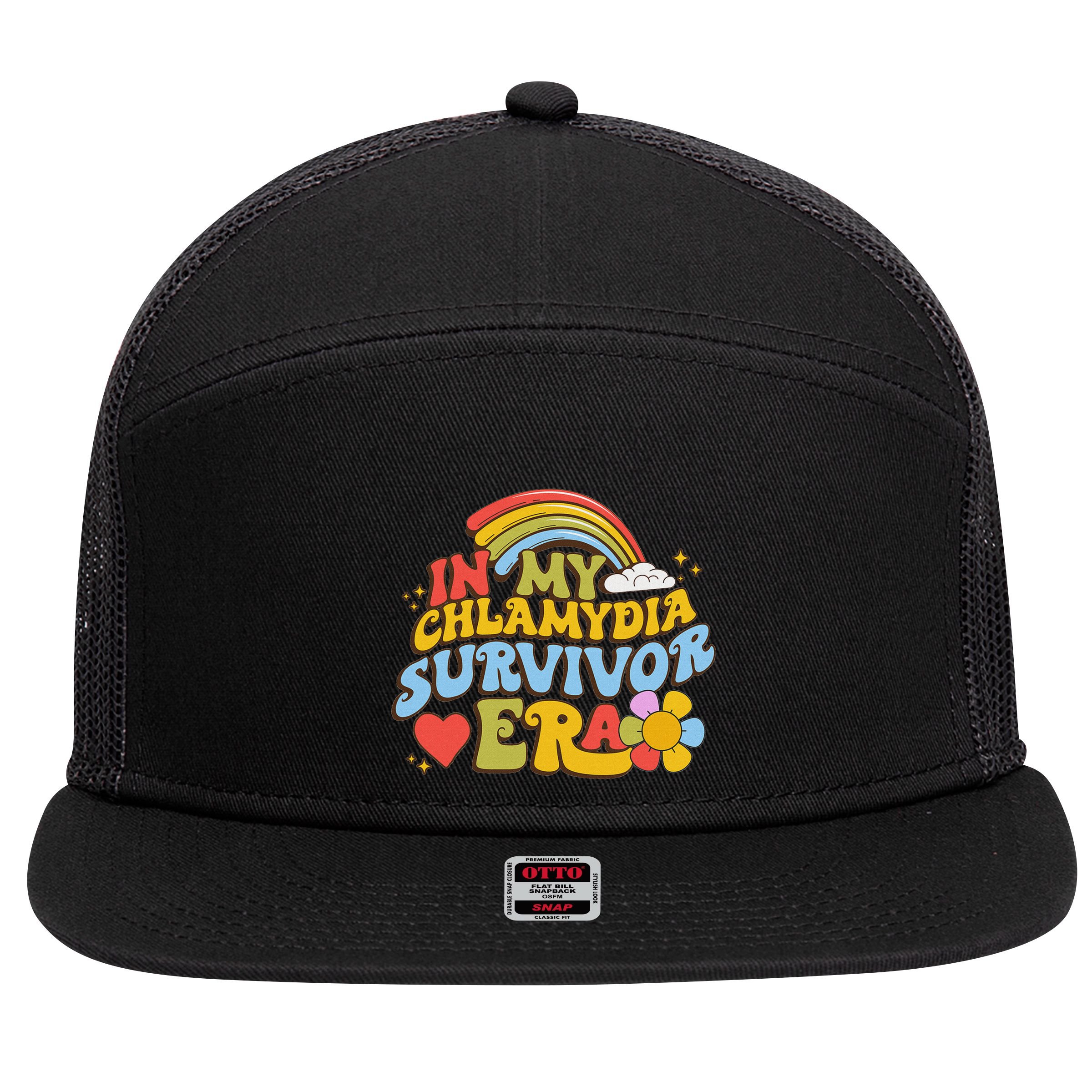 In My Chlamydia Survivor Era Funny Inappropriate 7 Panel Mesh Trucker Snapback Hat