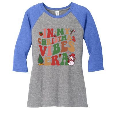 In My Christmas Vibes Era Groovy Christmas Matching Family Cool Gift Women's Tri-Blend 3/4-Sleeve Raglan Shirt