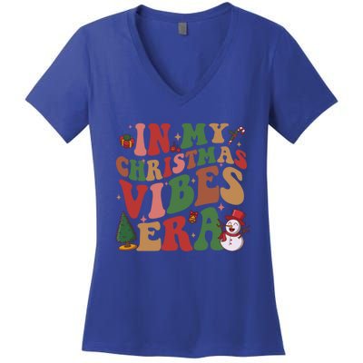 In My Christmas Vibes Era Groovy Christmas Matching Family Cool Gift Women's V-Neck T-Shirt