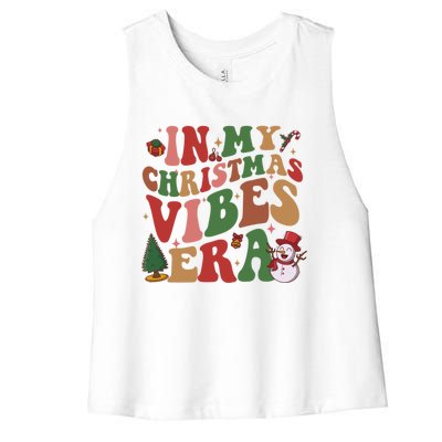 In My Christmas Vibes Era Groovy Christmas Matching Family Cool Gift Women's Racerback Cropped Tank