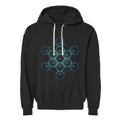 Indigo MetatronS Cube Sacred Geometry Garment-Dyed Fleece Hoodie