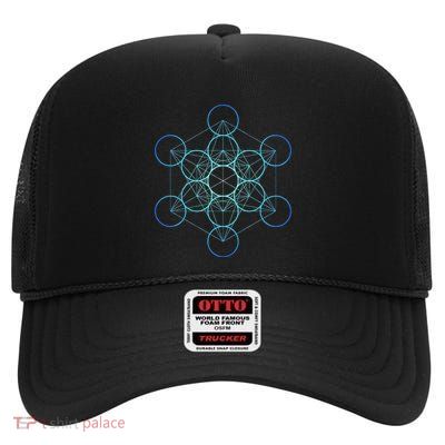 Indigo MetatronS Cube Sacred Geometry High Crown Mesh Back Trucker Hat