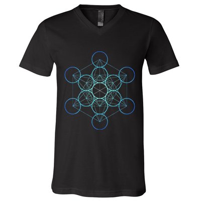 Indigo MetatronS Cube Sacred Geometry V-Neck T-Shirt