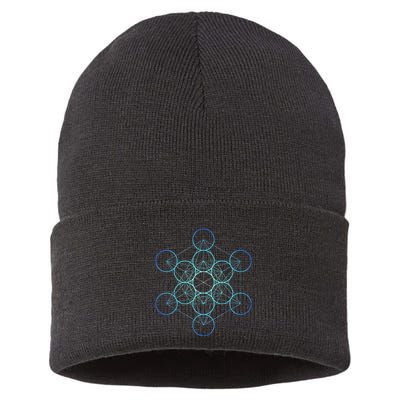 Indigo MetatronS Cube Sacred Geometry Sustainable Knit Beanie