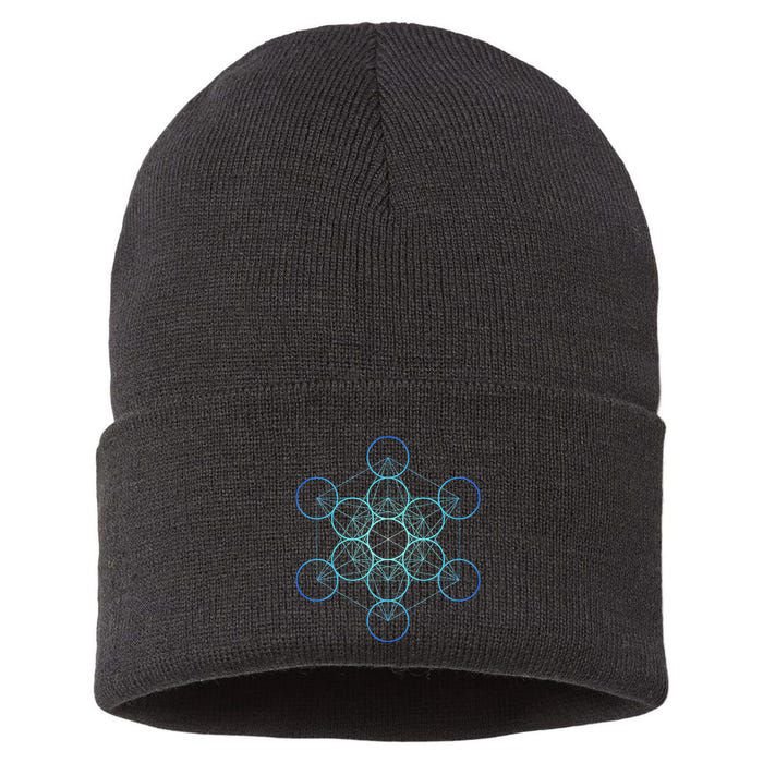 Indigo MetatronS Cube Sacred Geometry Sustainable Knit Beanie